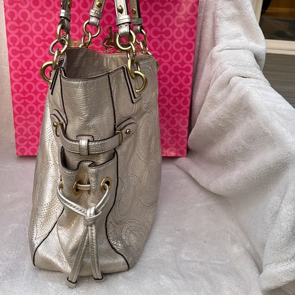 Coach Metallic Colette Leather Perforated Op Art Tote - Gold - Picture 6 of 10